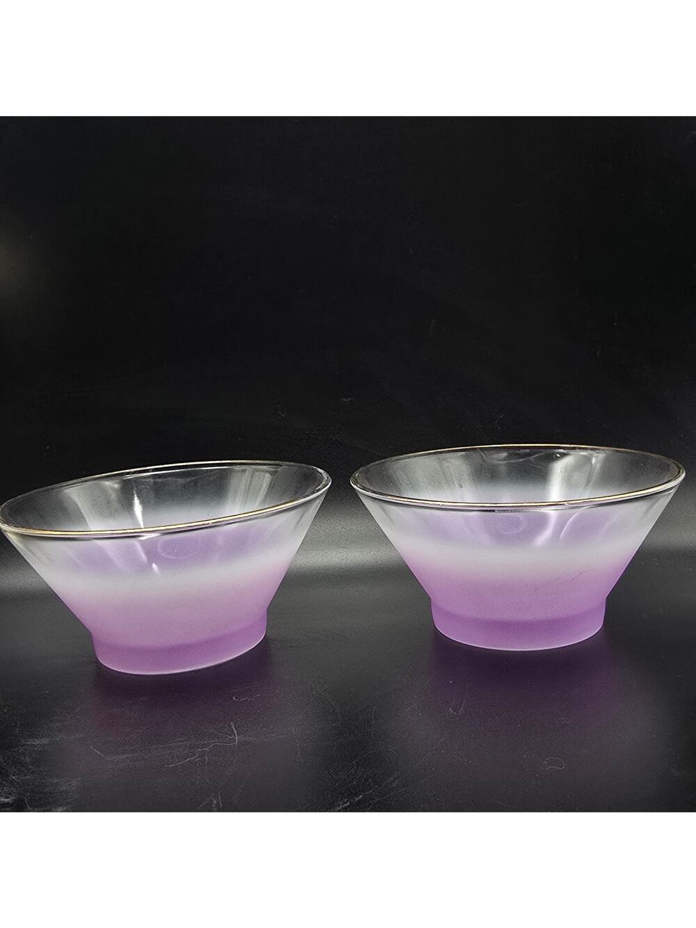 Blendo Purple Orange Frosted Glass Bowls Pair of Two Vintage